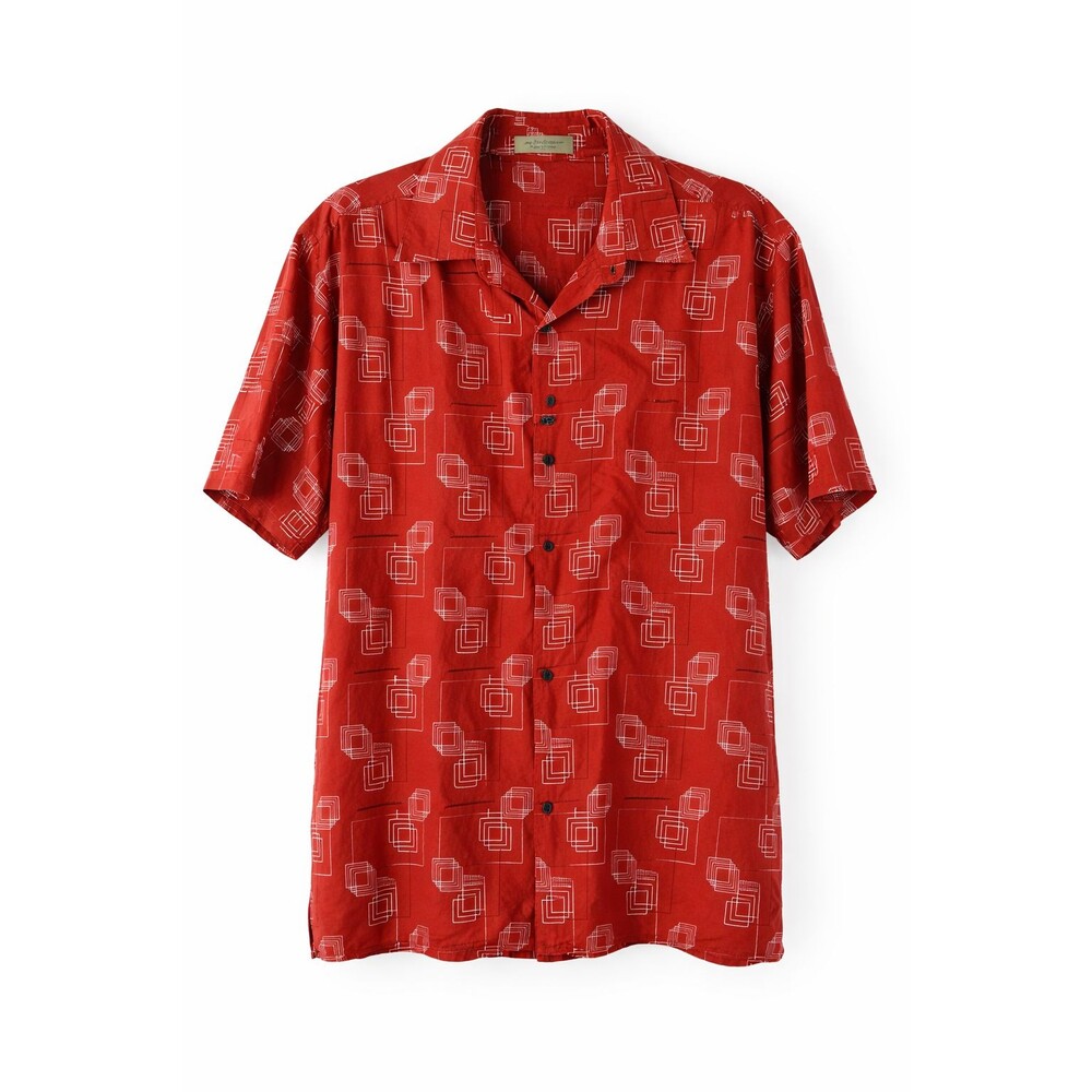 Axist Men’s Washable Silk Geometric Print Short Sleeve Shirt Size L